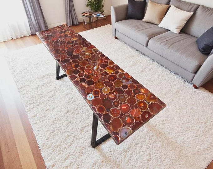 Handmade Red Agate Table Top | Gemstone Mosaic Coffee, Dining, Console