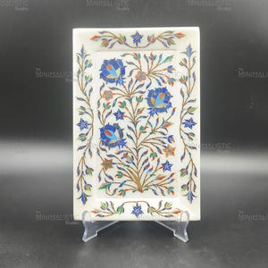 Luxury Marble Decorative Tray | Indian Floral Inlay Platter | White Makrana Stone Art | Handcrafted Centerpiece (Masterpiece)