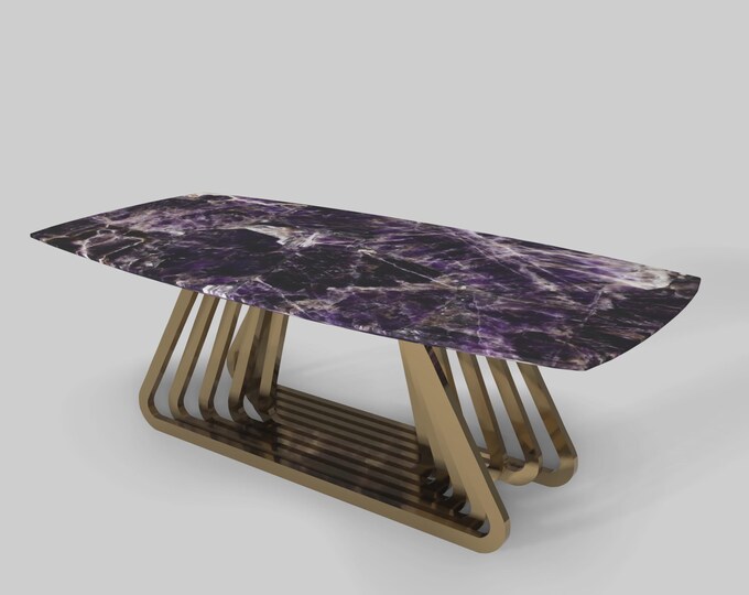 Rectangular Amethyst Table Top | Luxury Gemstone | Dining & Coffee Table Purple Crystal | (Customisable)