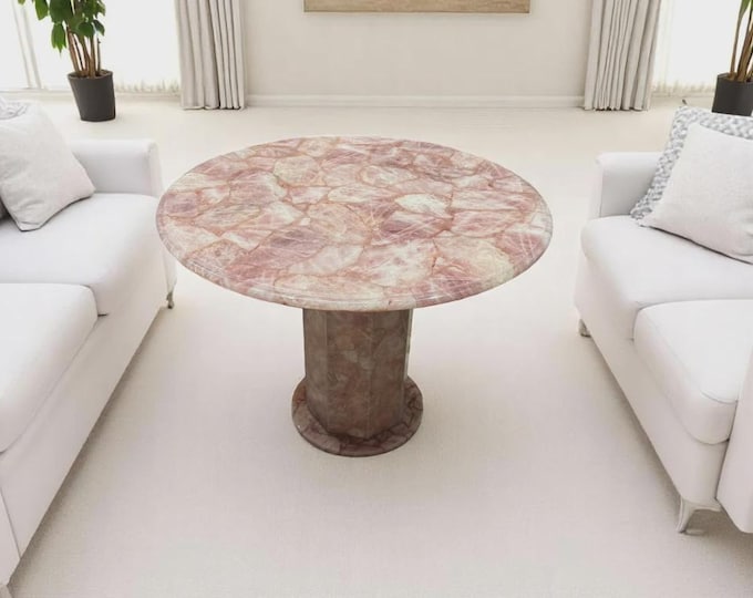 Round Rose Quartz Table Top | Handcrafted Gemstone (Customizable)