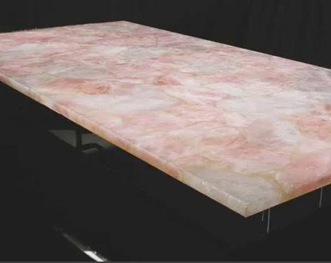 Rectangular Rose Quartz Table Top | Pink Crystal Gemstone Dining Coffee Table | (Customisable)