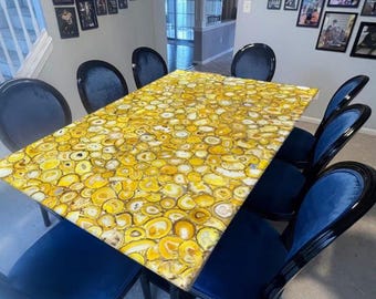 Rectangular Yellow Agate Table Top | Radiant Gemstone | Dining Coffee Table | (Customisable)