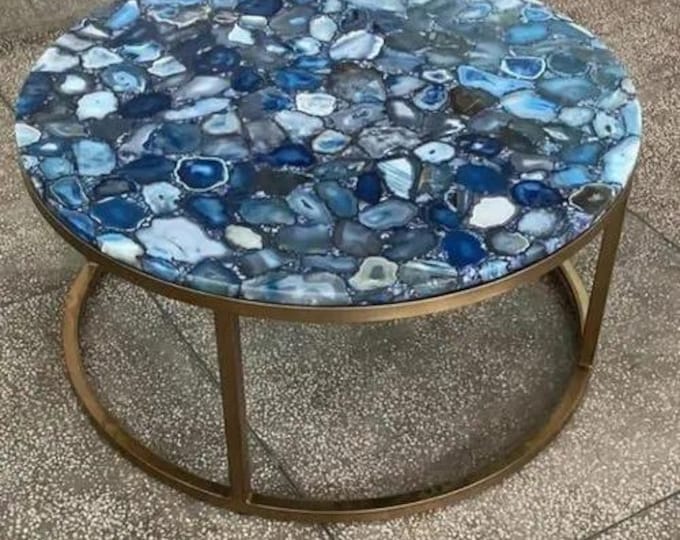 Blue Agate Stone Table Top | Artisan Crafted Coffee Table