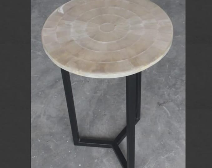 Round Selenite Stone Table Top | White Crystal Mosaic (Customizable)