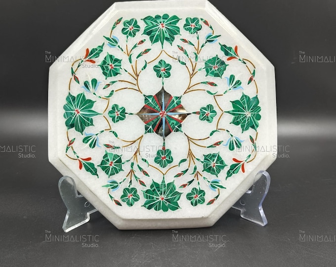 Floral Symphony on White Marble | Handmade Pietra Dura Inlay Plate (Masterpiece)