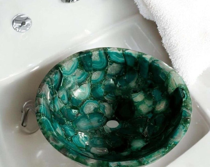 Round Green Agate Sink | Gemstone Wash Basin for Bathrooms & Powder Rooms | (Customisable)