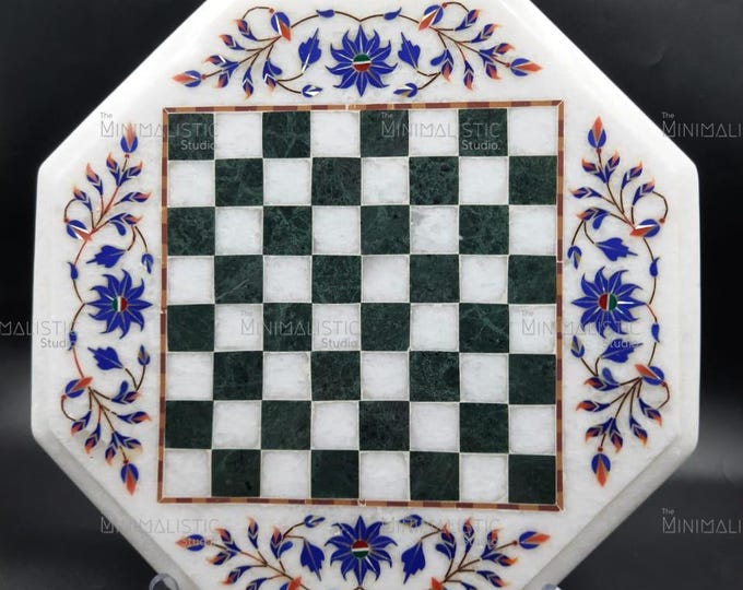 Handmade Marble Inlay Chess Board | Octagonal Pietra Dura Art
