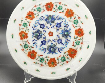 Handmade Marble Inlay Plate – Floral Pietra Dura Wall Decor