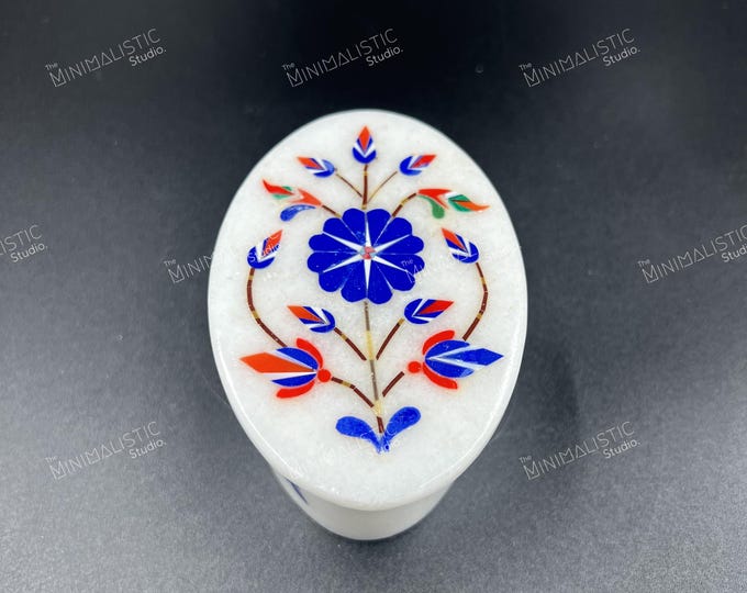 Handmade Marble Inlay Jewelry Box | Floral Pietra Dura Art