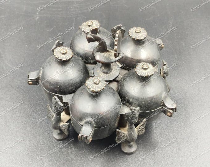 Brass Box Set 4 Inch | Traditional Container Pooja Masala for Temple & Festive Gifting