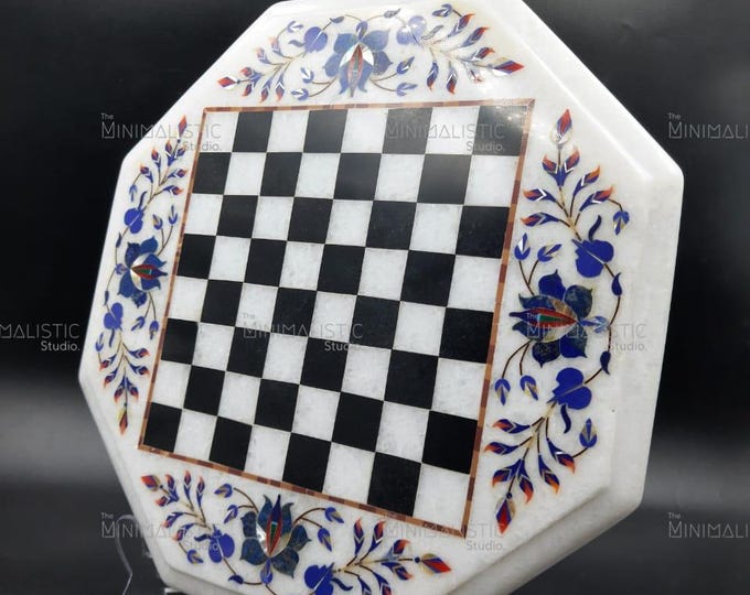 Handmade Marble Inlay Chess Board | Floral Pietra Dura Art