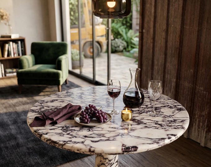 Authentic Calacatta Viola Marble Round Table | Same Base Pedestal | Raw Luxury Handmade | (Customisable)