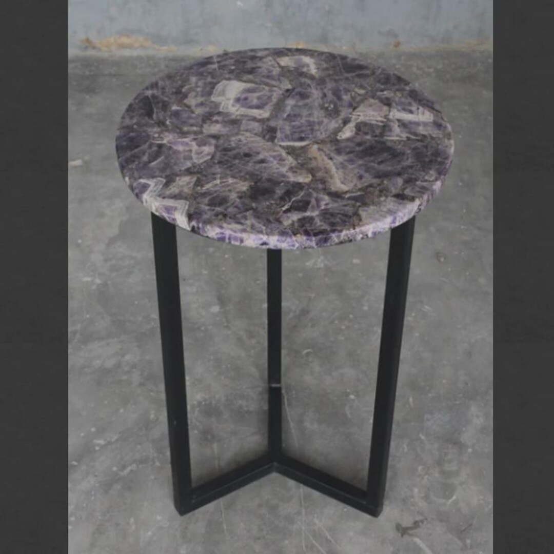 Round Amethyst Gemstone Table Top | Purple Crystal Accent (customizable ...
