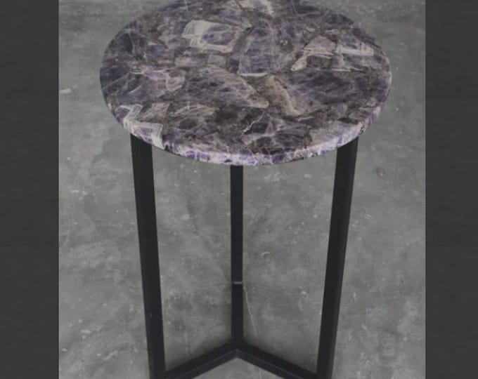 Round Amethyst Gemstone Table Top | Purple Crystal Accent (Customizable)