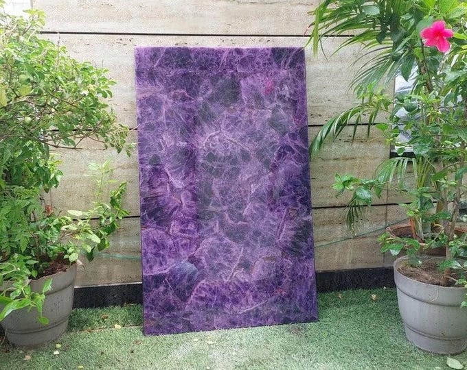 Amethyst Rectangular Table Top | Gemstone Purple Crystal Dining & Coffee Table | (Customisable)