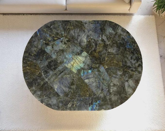 Oval Labradorite Stone Table Top | Custom Accent Slab