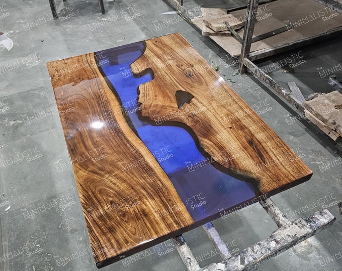 Royal Blue Epoxy Acacia Wood Table Top | Custom Dining or Coffee Table