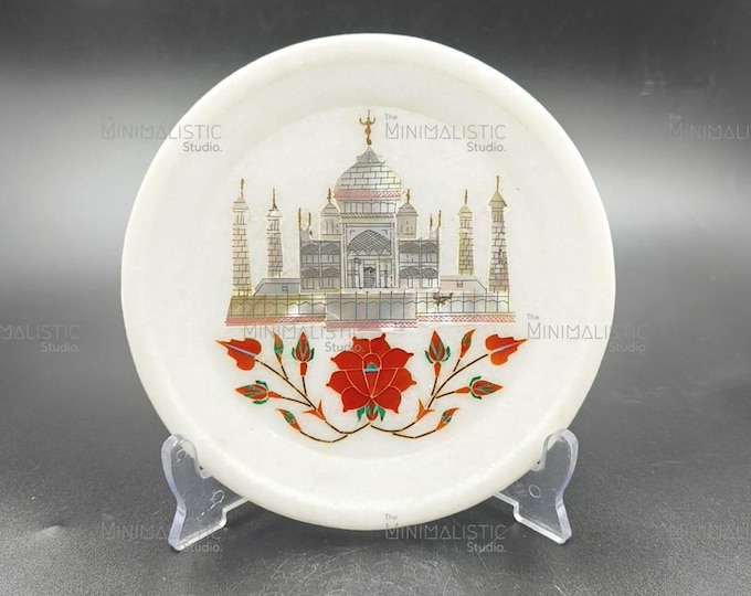 Handmade Taj Mahal Marble Inlay Plate | Indian Home Decor