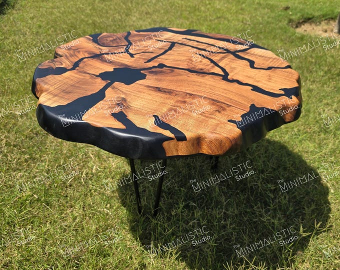 Acacia Wood & Epoxy Table Top | Round Coffee or Dining Table (Customisable)