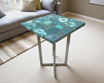 Mesa cuadrada de ágata verde / Mesa de centro y comedor con piedras preciosas / (Personalizable)
