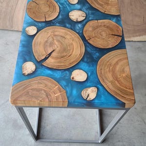 Blue Epoxy Tree Ring Acacia Wood Table Top | Square | Study Table Top| Coffee Table Top | (Customizable)