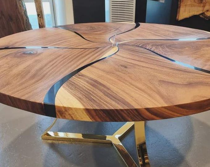 Round Clear Epoxy Acacia Wood Table Top | Coffee Dining Table | (Customisable)