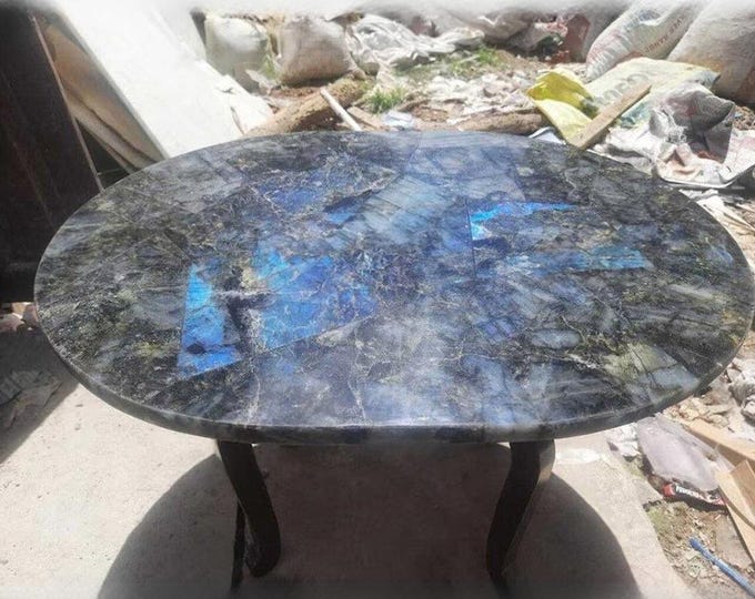Oval Labradorite Table Top | Custom Coffee or Dining Table
