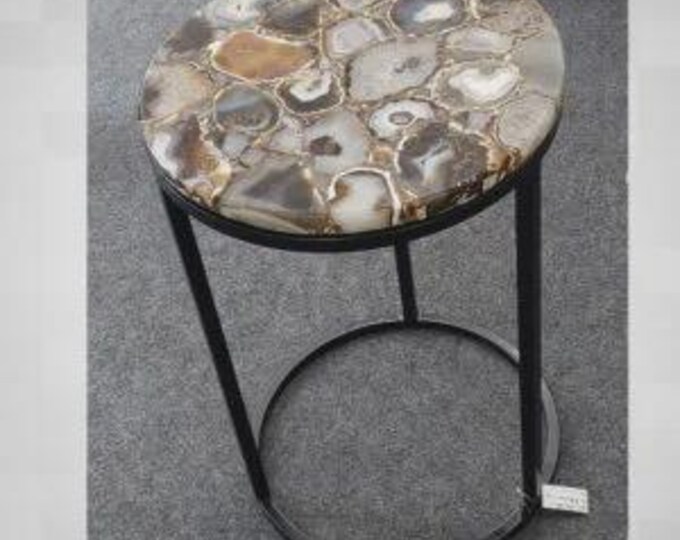 Round Agate Table Top | Multi-Tone Gemstone Taupe & Ivory Crystal Coffee Dining Table | (Customisable)