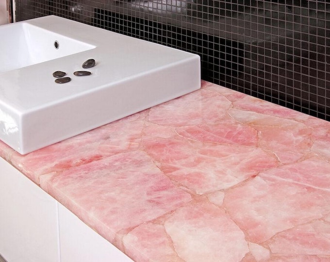Rose Quartz Vanity Counter Top | Custom Gemstone Bathroom Sink