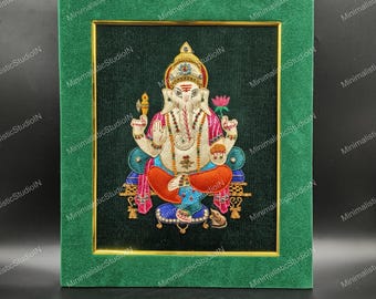 Ganesha Zardozi Embroidery Art | Green Velvet Hindu Decor