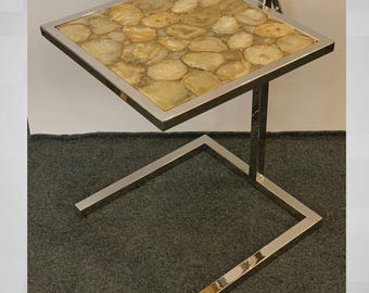 Handmade Golden Honey Agate Table Top | Square Gemstone Decor | (Customizable)