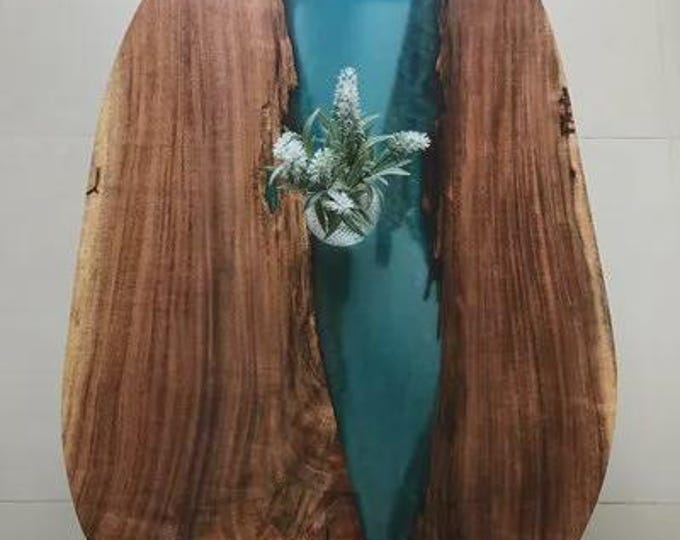Oval Acacia Wood Live Edge Table Top | Blue Epoxy Resin (Customizable)
