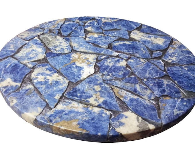 Round Sodalite Stone Table Top | Luxury Accent Table (Customizable)