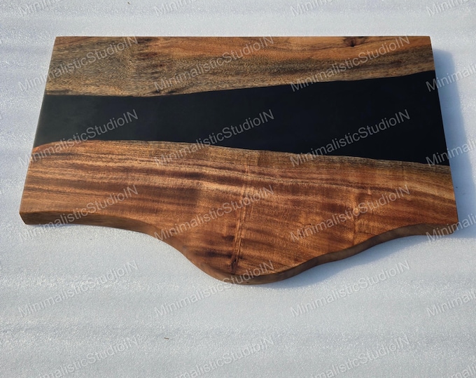 Handmade Acacia Wood River Table Top | Black Epoxy, Live Edge
