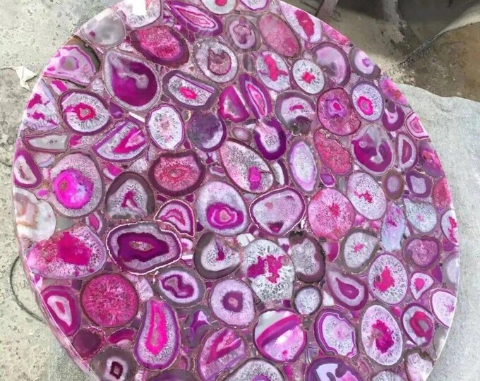 Pink Agate Stone Round Table Top | Custom Gemstone Coffee Table
