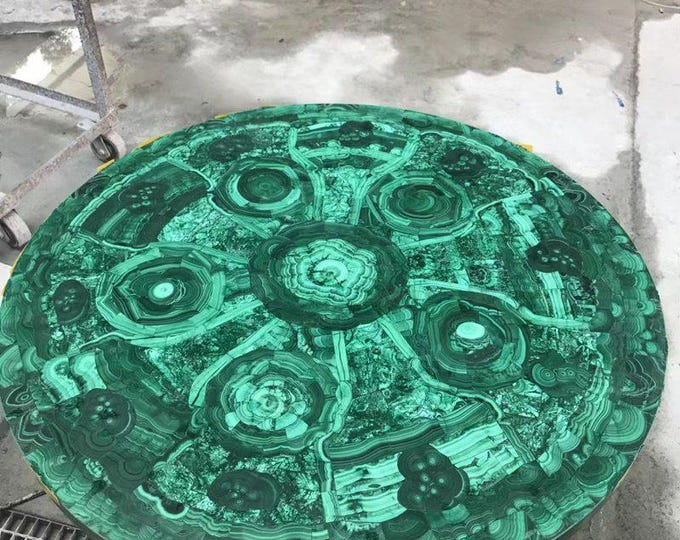 Round Malachite Table Top | Art Deco Green Gemstone Side Coffee, Dining Table | (Customisable)
