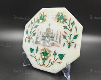 タージ・マハル大理石象嵌プレート｜八角形の白い大理石のホーム