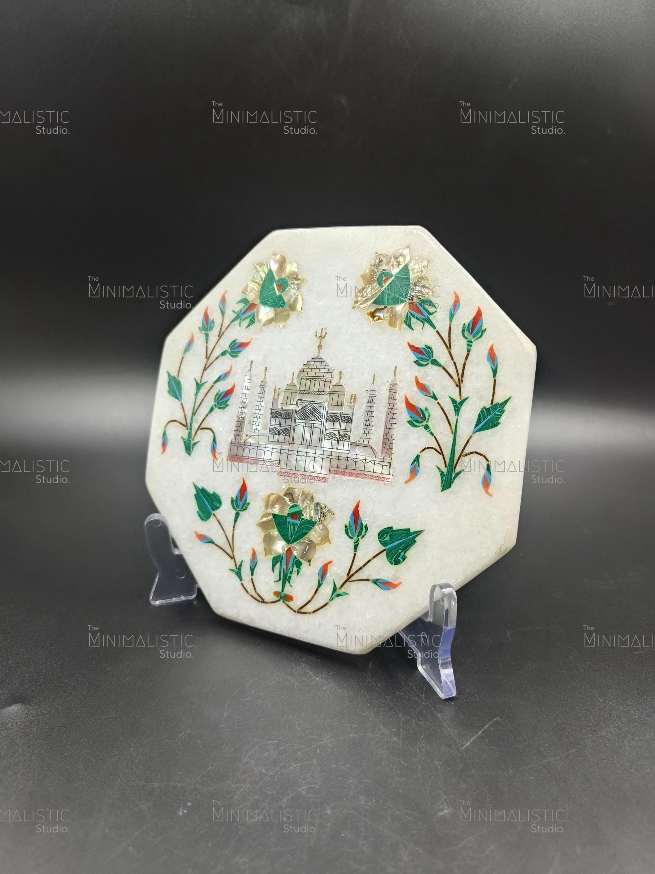 タージ・マハル大理石象嵌プレート｜八角形の白い大理石のホーム