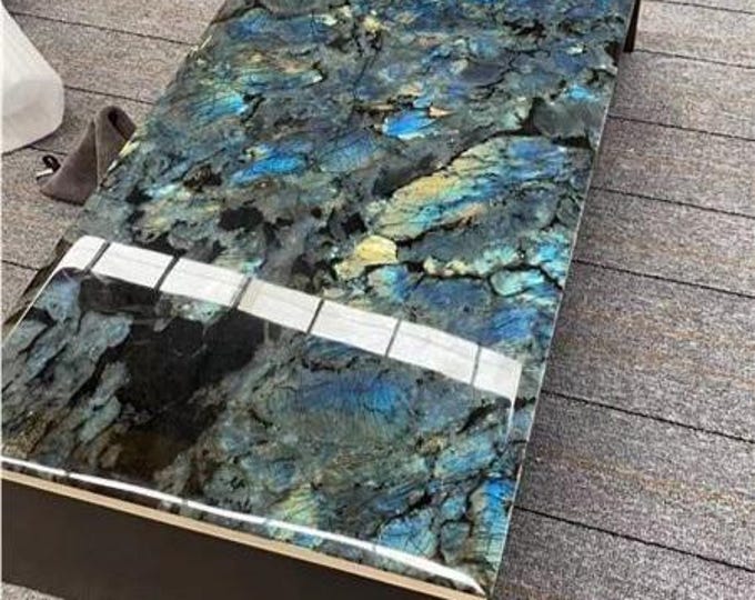 Rectangular Labradorite Table Top | Custom Coffee Table, Desk