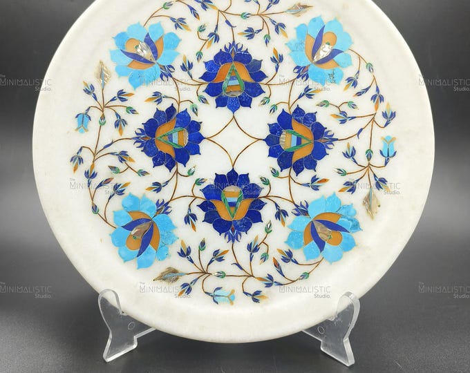 Handmade Floral Marble Inlay Plate – Pietra Dura Wall Art