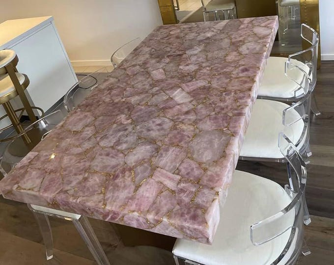 Rectangular Rose Quartz Table Top | Pink Crystal Gemstone | Dining Coffee Table | (Customisable)
