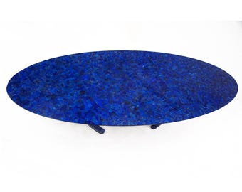 Oval Lapis Lazuli Mosaic Table Top | Handmade Gemstone Inlay