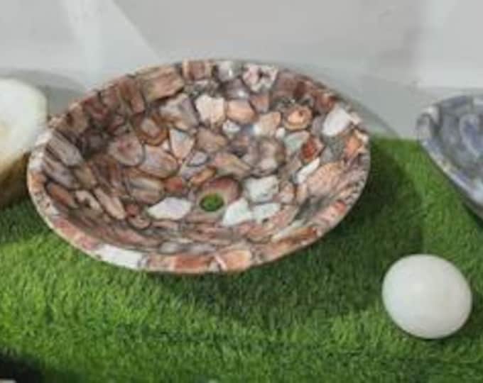 Handmade Brown Agate Stone Sink | Rustic Bathroom Vessel