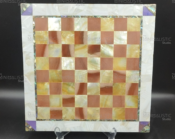 Marble, Mother of Pearl & Tiger Eye Chess Board, Handmade Luxury Decor