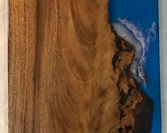 Ocean Wave Epoxy Acacia Wood Square Table Top | Coastal Resin Art Coffee Table | (Customisable)