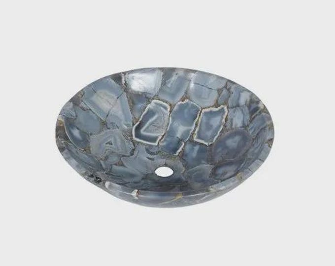 Round Grey Agate Sink | Gemstone Wash Basin for Modern Bathroom Vanities | (Customisable)