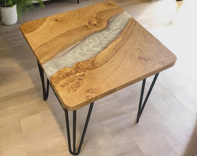 Square Silver River Acacia Wood Table Top | Modern Epoxy Coffee Table | (Customisable)