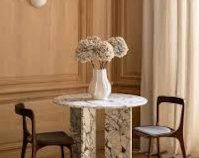 Handmade Round Calacatta Marble Table with X-Shape Legs | Luxury Coffee Table | (Customisable)