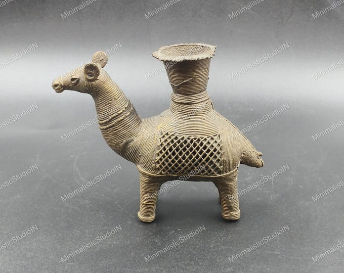 Brass Camel Figurine 6” Inch | Tribal Dhokra Style Camel Showpiece for Boho Home Shelf