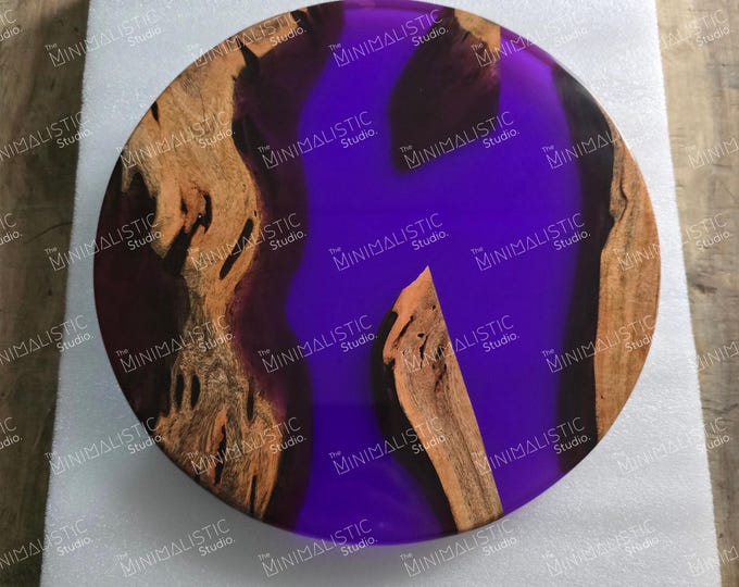 Acacia Wood Round Table Top | Purple Epoxy Resin River
